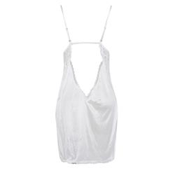 Charming White Satin Spaghetti Strap Open Back Babydoll Lingerie Sleepwear Dress N17352
