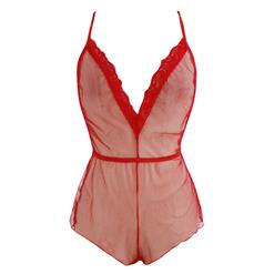 Sexy Red Sheer Mesh Loose Sleepwear Bodysuit Teddy Lingerie N17356
