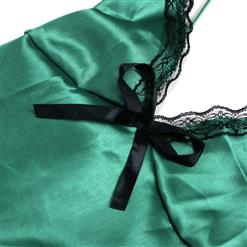 Sexy Green Spaghetti Strap Lace Trim Satin Babydoll Nightwear Lingerie N17370