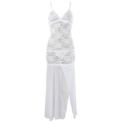 Sexy Spaghetti Strap V Neck See-through Lace Lingerie Long Nightgown N17374