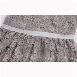 Vintage Elegant Gray Off-Shoulder Half Sleeve Lace A-Line Midi Party Dress N17416