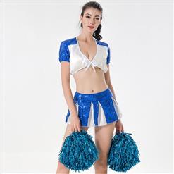 Sexy Adult Cheerleader Costume Short Sleeve Sequin Crop Top Mini Skirt Set N17417