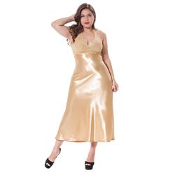 Sexy Champagne Halter V Neck Lace Splicing Sleepwear Plus Size Gown N17455