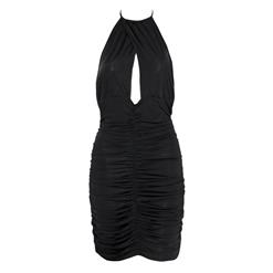 Sexy Black Halterneck Sleeveless Ruffle Clubwear Bodycon Mini Dress N1767