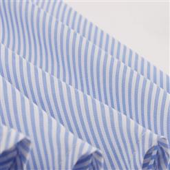 Vintage Turn-down Collar Petal Sleeve Stripe Swing Summer Daily Dress N17688