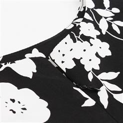 Vintage Sleeveless Round Neck Flower Printed Summer Midi Day Dress with Belt N17692