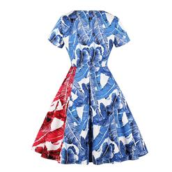 Fashion Vintage Short Sleeve Round Neck Plumage Printed Casual Swing Dress N17695