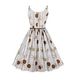 1950's Casual Retro Sleeveless Round Neck Printed Summer Day Dress With Belt N17696