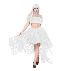 Women's Sexy Off Shoulder Ruffled Crop Top with High Waist Elastic High Low Skirt Sets N17697