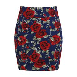 Floral Print Skirt, High Waist Skirt, Midi Skirt Bodycon, Office Skirts, Fitting Skirt, Pencil Skirt, Package Hip Skirt, Retro Skirt #N17698