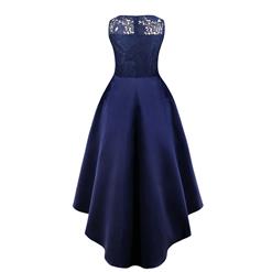 Elegant Round Neck Sleeveless Lace Splicing Asymmetrical Evening Party Dress N17720