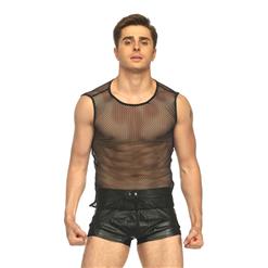 Men's Sexy Black Mesh Transparent Tank Top Vest N17730