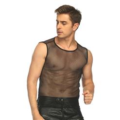 Men's Sexy Black Mesh Transparent Tank Top Vest N17730