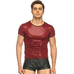 Sexy Male Clothing, Men's Halloween Clubwear Costume, Red Short Sleeve Clubwear, Red Tight Undershirt, Hot Sexy Lingerie for Men, #N17732
