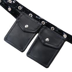 Steampunk Black  Faux Leahter Elastic Pocket Corset Waist Belt N17912