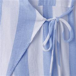 Fashion Thin Straps V Neck Stripe Side Tie Mini Dress N17942
