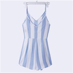 Fashion Thin Straps V Neck Stripe Side Tie Mini Dress N17942