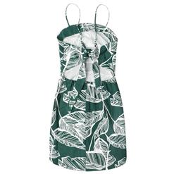 Fashion Green Leaf Print Back Cut Out Mini Dress N17964