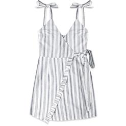 Fashion Deep V Neck Thin Stripe Side Tie Mini Dress N17966
