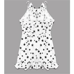 Fashion White Deep V Star Print Falbala Irregular Mini Dress N17968