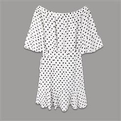 Fashion White Off Shoulder Half Sleeve Round Dot Print Mini Dress N17970