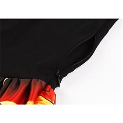 Fashion V Neck Flare Sleeve 3D Halloween Themed Print High Waist Dress N17975