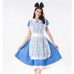Traditional House Maid Costume, French Maide Costume, 3 Piece Maiden Cosplay Costume, Blue and White Maid Costume, Halloween Maid Cosplay Adult Costume, #N17995