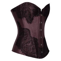 Retro Brown Satin Corset Lace Embellished Overbust Corset N18016