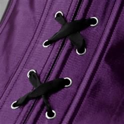 Retro Purple Satin Corset Lace Embellished Overbust Corset N18018