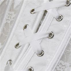 Vintage White Floral Lace Steel Boned Underbust Waist Cincher Corset N18019