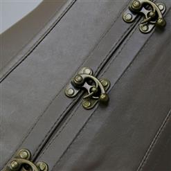 Steampunk Brown Faux Leather Steel Boned Vest Underbust Corset N18021