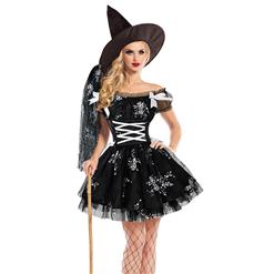 Sexy Black Witch Off-shoulder Mini Dress Adult Halloween Cosplay Costume N18197