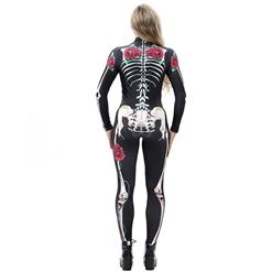 Scary Skull and Red Roses Printed Unitard 3D Digital Printed Skeleton Bodysuit Halloween Costume N18234