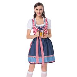 Girl's Oktoberfest Red Grid Square Neckline Midi Dress Costume N18243
