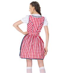 Girl's Oktoberfest Red Grid Square Neckline Midi Dress Costume N18243