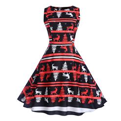Vintage Dress for Women Black, Christmas Dresses for Women Cocktail Party, Casual Swing Dress, Sleeveless Swing Dress, Christmas Reindeer Print Dress, Christmas Party Dress, #N18277