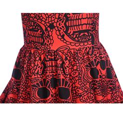 Vintage Red Sleeveless Classical Totem Print High Waist Midi Dress N18279