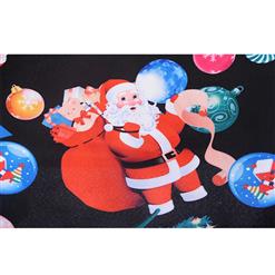 Black Vintage Round Neck Christmas Baubles Santa Claus Printed Sleeveless High Waist Swing Dress N18282