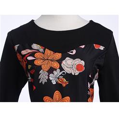 Fashion Round Neckline Vintage Flowers Print Long Sleeves High Waist Evening Dress N18287