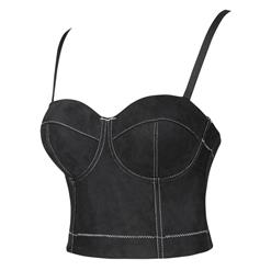 Sexy Black Spaghetti Straps Faux Suede Bustier Corset Crop Top N18306