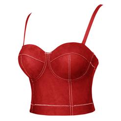 Sexy Red Spaghetti Straps Faux Suede Bustier Corset Crop Top N18307