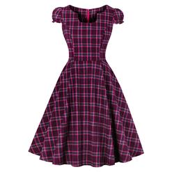 Vintage Dress for Women Red Plaid, Christmas Dresses for Women Cocktail Party, Casual Swing Dress, Short Sleeves High Waist Swing Dress, Christmas Tartan Dress, Christmas Party Dress, #N18379