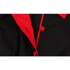 Vintage Black and Red Chinoiserie Lapel Short Sleeves Reformed Cheongsam High Waist Midi Dress N18492