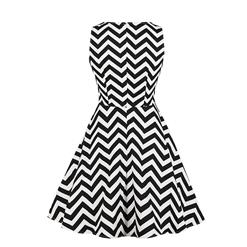 Vintage Black and White Waves Pattern Sleeveless Hollow Out High Waist Midi Dress N18493