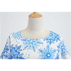 Fashion Snowflake Pattern Long Sleeves Round Neckline High Waist Christmas Midi Dress N18570