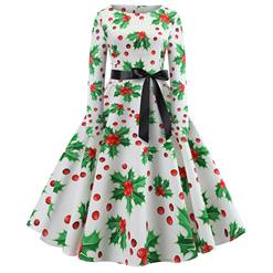 Vintage Dress for Women Snowflake, Christmas Dresses for Women Cocktail Party, Casual Swing Dress, Long Sleeves High Waist Swing Dress, Christmas Holly Dress, Christmas Party Dress, #N18571