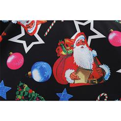 Fashion Colorful Christmas Style Print Long Sleeves Round Neckline High Waist Christmas Midi Dress N18572