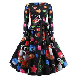 Vintage Dress for Women Snowflake, Christmas Dresses for Women Cocktail Party, Casual Swing Dress, Long Sleeves High Waist Swing Dress, Christmas Holly Dress, Christmas Party Dress, #N18572