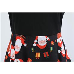 Fashion Santa Claus Pattern Patchwork Long Sleeves Round Neckline High Waist Christmas Midi Dress N18575