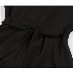 Sexy Pure Black Deep V Neckline Hollow Out Sleeveless High Waist Dress N18579